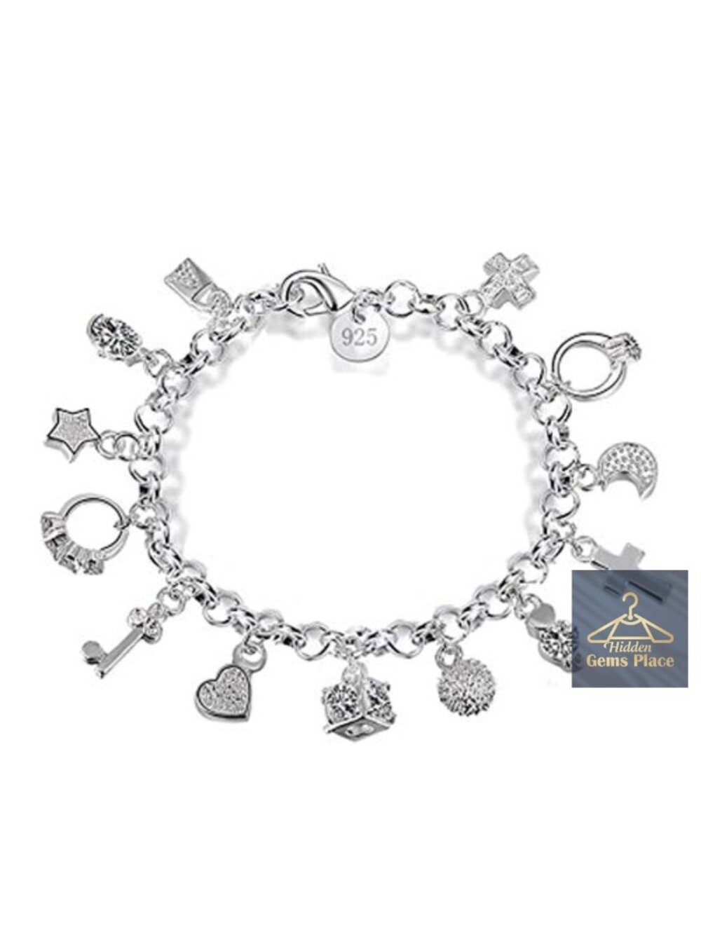 S925 Silver Thirteen Hanging Pendant Charm Bracelet Adjustable Chain